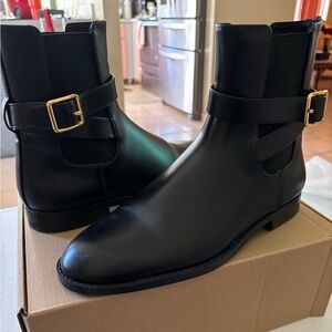 Mango Black Ankle Boots with Gold Buckle - Size 8.5